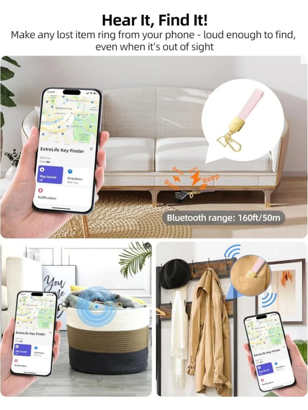 Leather Keychain Tracker for Apple Find My, Rechargeable & Stylish Accessory
